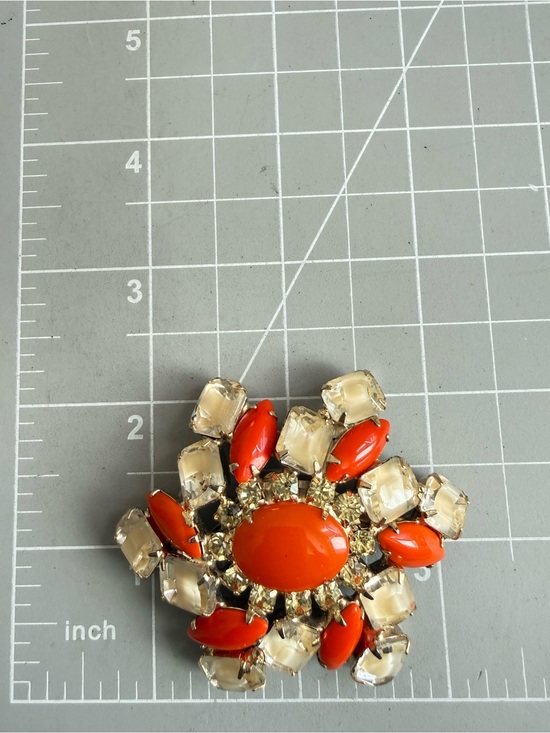 ぷりん ページ Vintage Orange Citrine Rhinestone Brooch